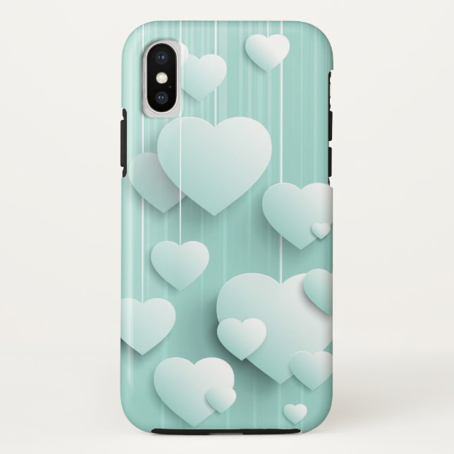 Hellgrüner Hintergrund mit 3D-weißen Herzen Case-Mate iPhone Hülle (Rückseite)