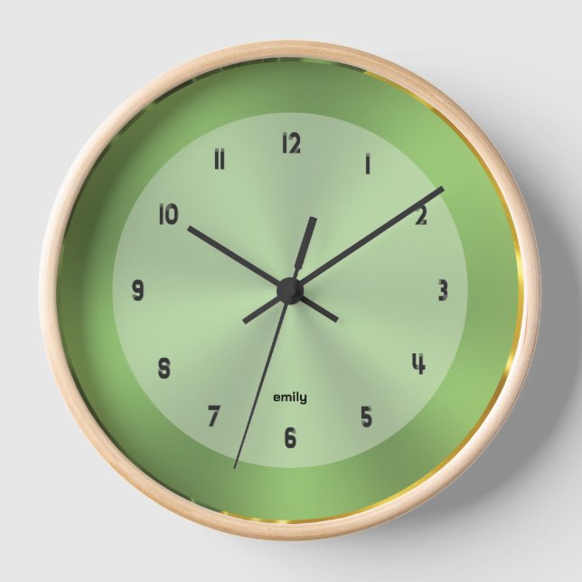 Hellgrüner Hintergrund mit einem glänzenden Rahmen Uhr (Vorderseite)