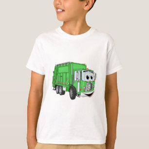 Hellgrüner Lächelnder Müllwagen Cartoon T-Shirt