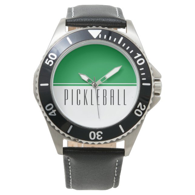 Hellgrüner weißer Farbblock PICKLEBALL Text Armbanduhr (Vorderseite)