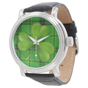 Hellgrünes 3-Blatt-Klee auf Kariertem Tartan Armbanduhr