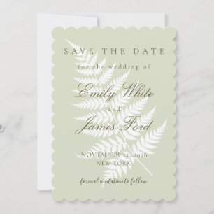 Hellgrünes 5x7 Save-the-Date mit gewelltem Farnmot Einladung