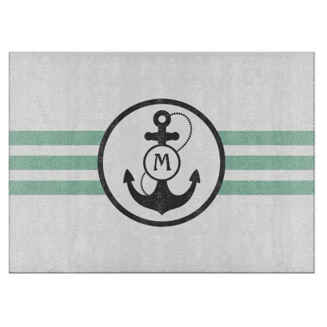 Hellgrünes Anker-Monogramm Schneidebrett (Vorderseite)
