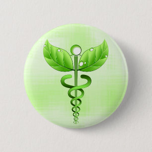 Hellgrünes Caduceus Alternative Medicine Symbol Button