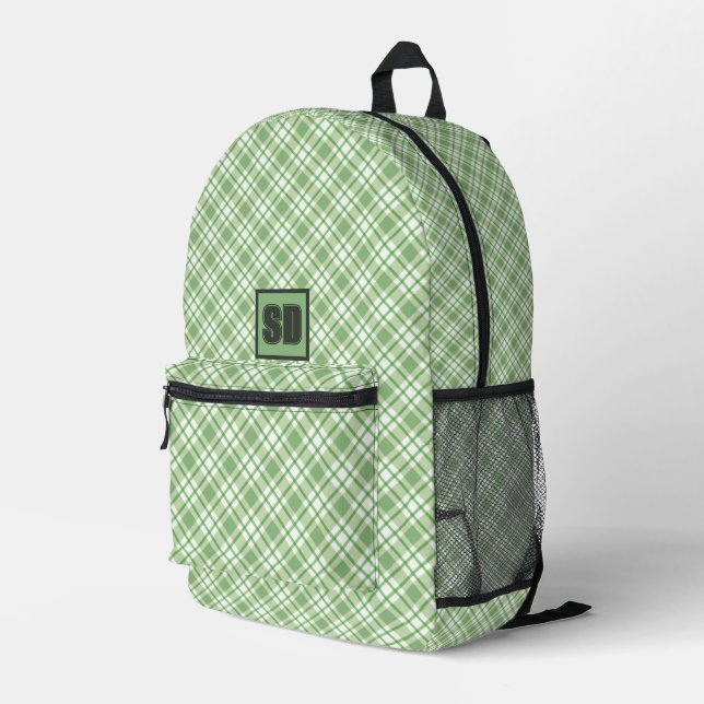 Hellgrünes Diagonalmuster des Karos Bedruckter Rucksack (Rückseitige Ecke Rechts)