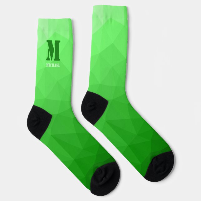 Hellgrünes geometrisches Maschenmuster Monogramm Socken (Rechts)