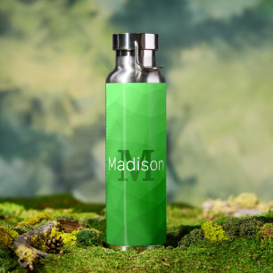 Hellgrünes geometrisches Mesh-Muster Monogramm Trinkflasche