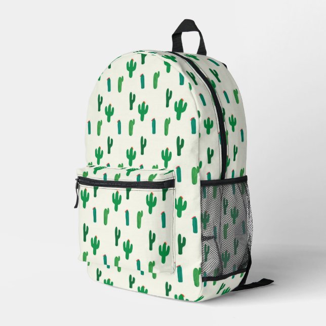 Hellgrünes Kaktusmuster Bedruckter Rucksack (Rückseitige Ecke Rechts)