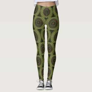 Hellgrünes Schwarz und Rot Mandala Retro Leggings
