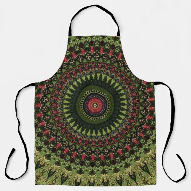 Hellgrünes Schwarz und Rot Mandala Schürze (Vorderseite)