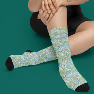 Hellgrünes und blaues ethnisches Paisleymuster Socken