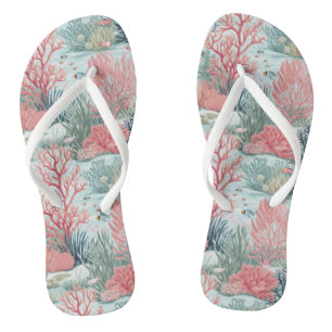 Hellgrünes und rosa Korallenriff Flip Flops