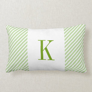 Hellgrünes Weiß Stripes grünes Monogramm Lendenkissen