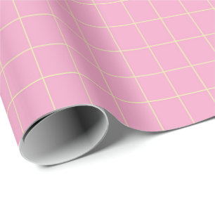 Hellgrünes Zellmuster rosa Hintergrund. Geschenkpapier