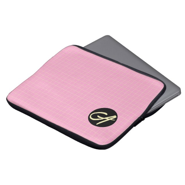 Hellgrünes Zellmuster rosa Hintergrund. Laptopschutzhülle (Vorne Oben)