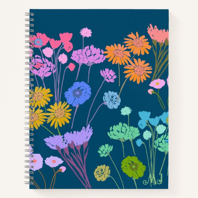 Hellhappy farbenfrohe Blume Dunkle Aquamarine+Init Notizbuch (Vorderseite)
