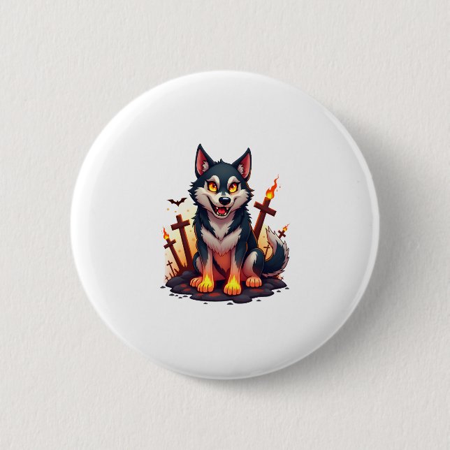 Hellhound Husky Dog Button (Vorderseite)
