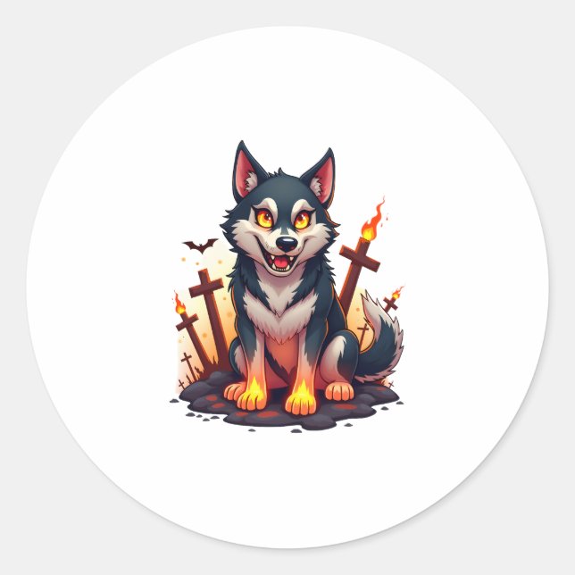 Hellhound Husky Dog Runder Aufkleber (Vorderseite)