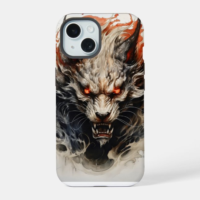 Hellish Beast Ink Painting iPhone 15 Hülle (Rückseite)