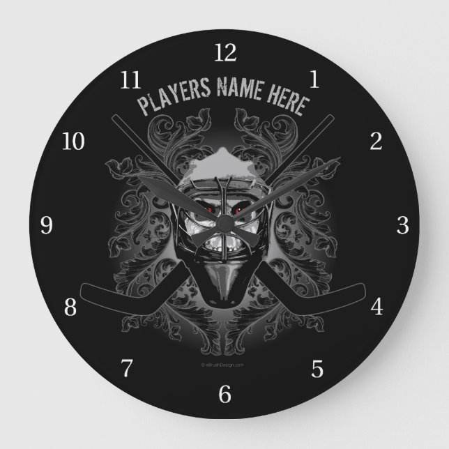 Hellish Hockey Goalie Large Clock Große Wanduhr (Vorderseite)