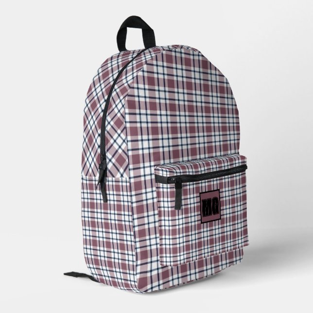 Hellkariertes Retromuster braun-weiß Bedruckter Rucksack (Rückseitige Ecke links)