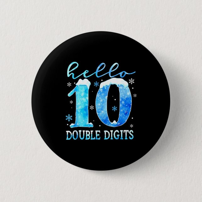 Hello 10 Double Digits Snowflakes Winter Christmas Button (Vorderseite)