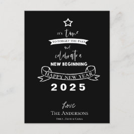 Hello 2025 Typografy Schwarz-weiß Star New Year Feiertagspostkarte
