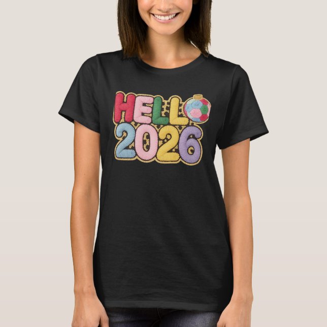 Hello 2026 Colorful Embroidered New Year Tee (Vorderseite)