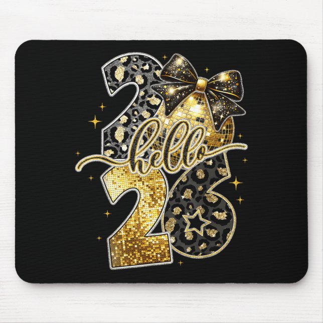 Hello 2026 Coquette Bow Leopard New Years Eve Part Mousepad (Vorne)