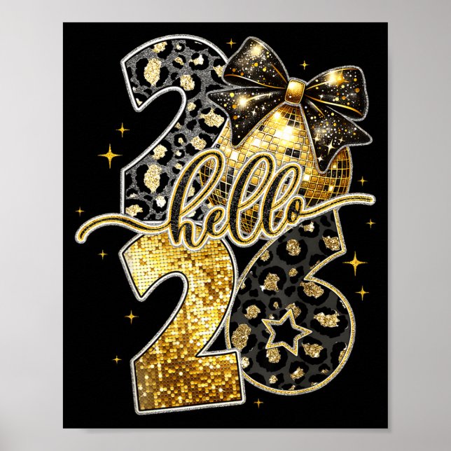 Hello 2026 Coquette Bow Leopard New Years Eve Part Poster (Vorne)