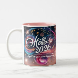 Hello 2026 Cosmic Swirl Fireworks Two-Tone Mug Zweifarbige Tasse