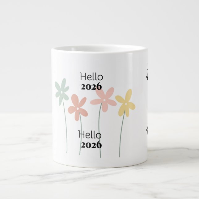 Hello 2026 Floral New Year Coffee Mug Jumbo-Tasse (Vorderseite)