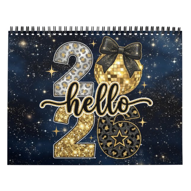 Hello 2026 Gold Glitter Chic Galaxy Calendar Kalender (Titelbild)