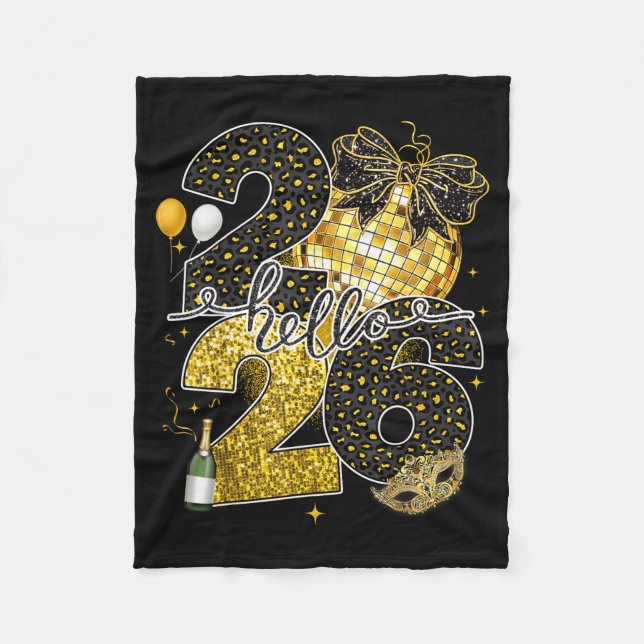 Hello 2026 Happy New Year Disco Ball Nye Countdown Fleecedecke (Vorderseite)