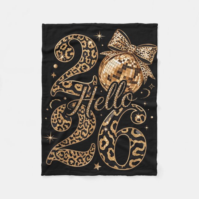 Hello 2026 Leopard Coquette Disco Ball Happy New Y Fleecedecke (Vorderseite)