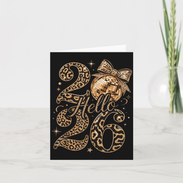 Hello 2026 Leopard Coquette Disco Ball Happy New Y Karte (Vorderseite)