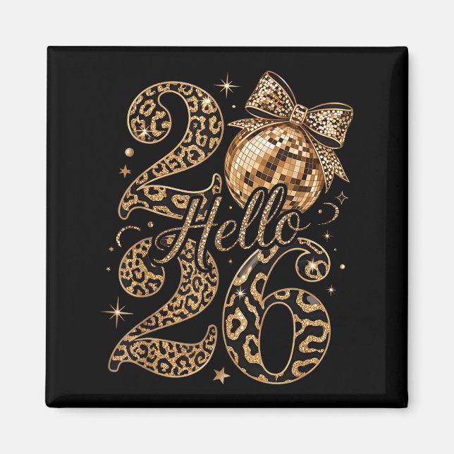 Hello 2026 Leopard Coquette Disco Ball Happy New Y Magnet (Vorne)