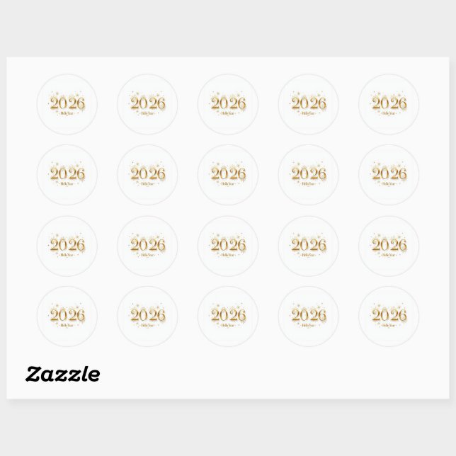 Hello 2026 Sticker – Gold Modern New Year Art (Blatt)