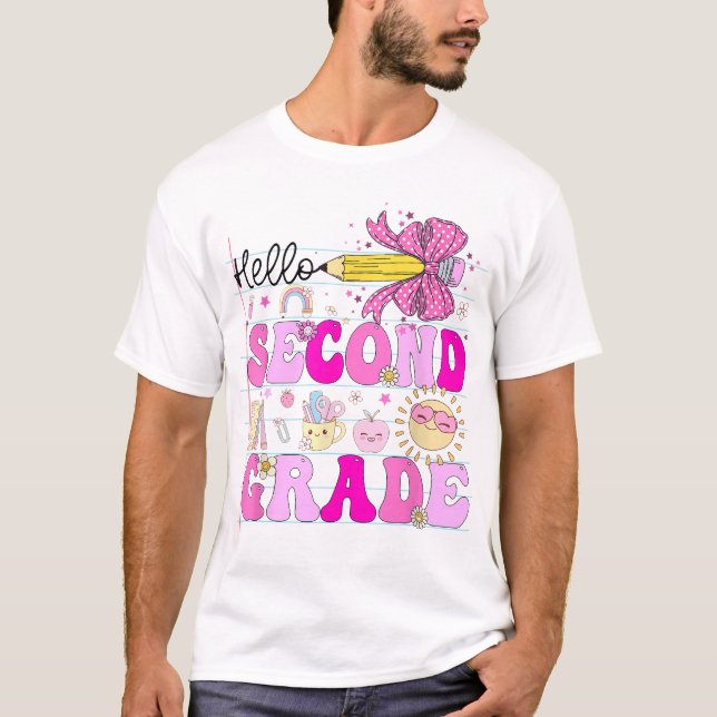 Hello 2Nd Grade Back To School Pencil Coquette  T-Shirt (Vorderseite)