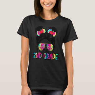 Hello 2nd Grade Messy Bun Girl Gefärbte Krawatte B T-Shirt