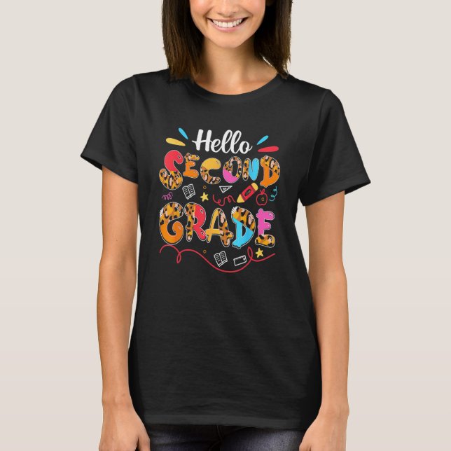 Hello 2nd Second Grade Leopard Teacher Squad Back  T-Shirt (Vorderseite)