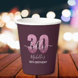 Hello 30! Modern 30th birthday Pink glitter Pappbecher