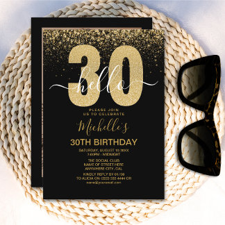 Hello 30! modern 30th birthday with gold glitter einladung