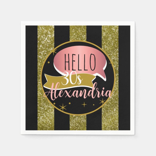 hello 30 Personalized 30th birthday glitter stripe Serviette (Vorderseite)