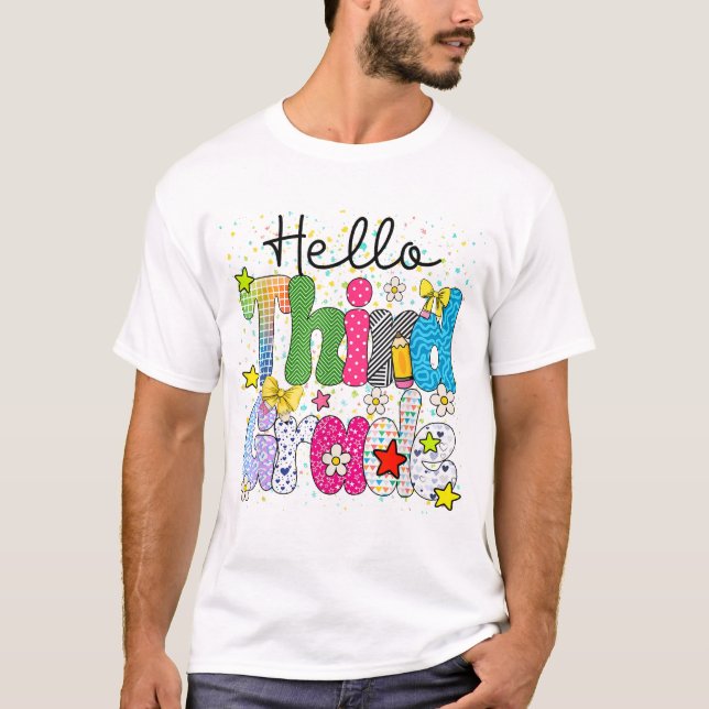 Hello 3Rd Grade Coquette Teacher Student Back To  T-Shirt (Vorderseite)