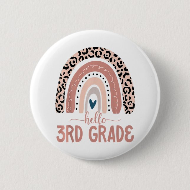 Hello 3rd Grade Teacher Leopard Rainbow Back To Button (Vorderseite)