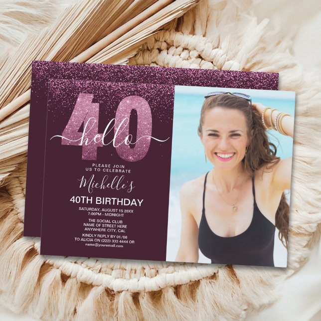 Hello 40 years - Modern Birthday with photo Einladung (Von Creator hochgeladen)