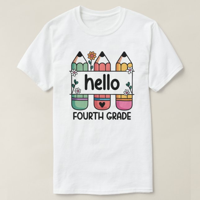 Hello 4th Grade Teacher Niedlich Pencil T-Shirt (Design vorne)