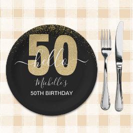 Hello 50! -Elegant 50th Birthday with Gold glitter Pappteller