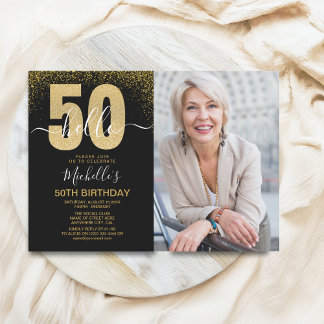 Hello 50! - Modern 50TH Birthday with photo Einladung